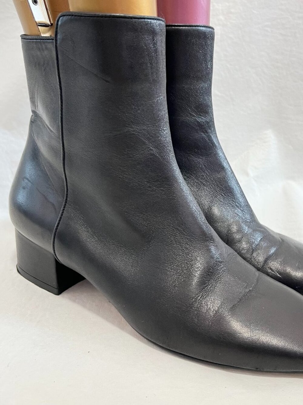 Andrea Gomez ankle boots Hunter booties black leather block heel 37 7 zip up